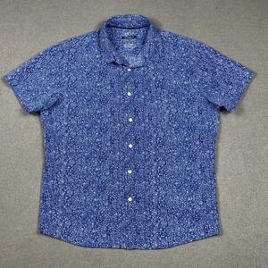 APT 9 Untucked Fit Premier Flex Performance Button Shirt Mens L Blue Floral